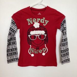 BOGO 🥳 Christmas long sleeve layered shirt Nerdy or Nice girls M 7/8 holiday